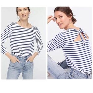 J. Crew Tie Back Top in Striped Mariner Cloth  3/4 Sleeve XS
